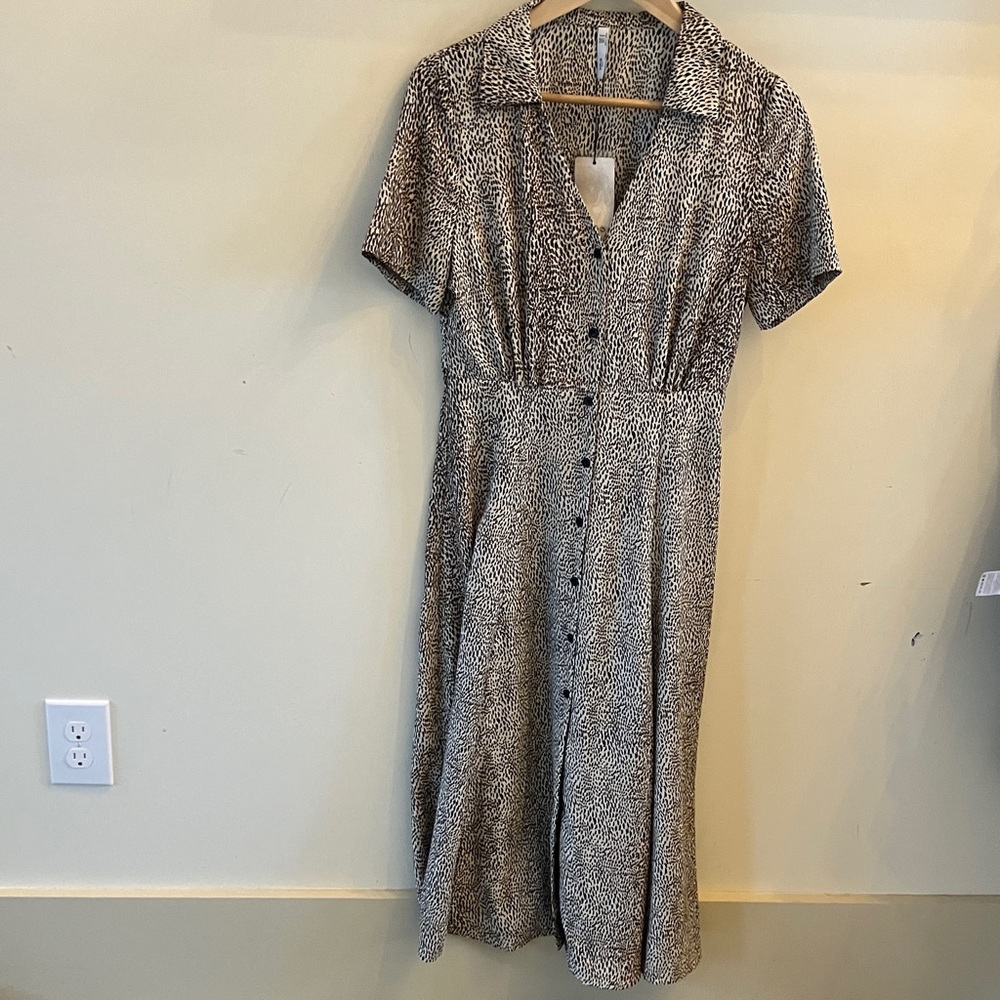 Mango Black and White Button-Up Midi Dress